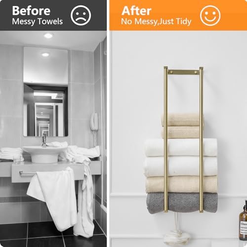BWE Brushed Gold Towel Racks for Bathroom 28" Towel Holder for Rolled Towel - Image 5