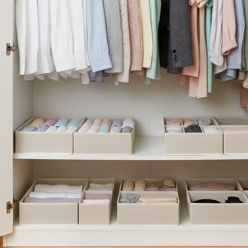 Drawer Organizer Set 4 Pack - Foldable Fabric Storage Bins with Zipper Bottom for Underwear Socks Bras Baby Clothes - Closet Dresser Organizers Dividers for Bedroom Nursery, Beige - Image 4
