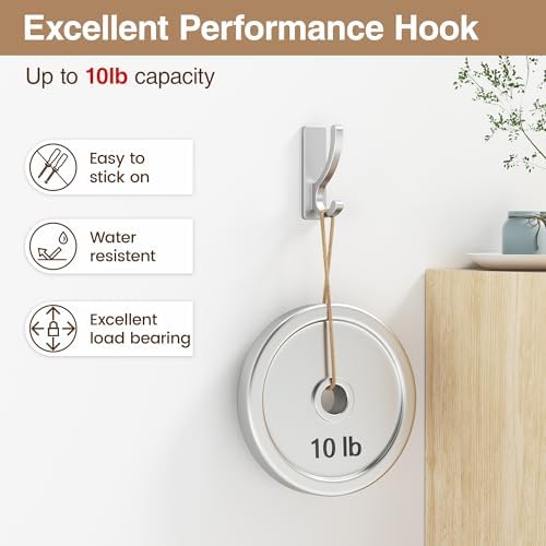 pickpiff Adhesive Wall Hooks for Coat/Towel, Hold 13LB, Silver 4 Pack - Image 3