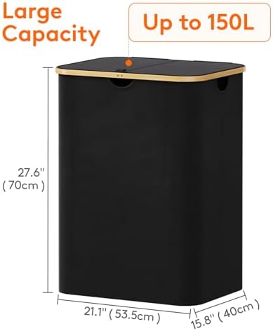 Lifewit 150L Large Laundry Basket with Lid, 2 Removable Bags, Black - Image 4