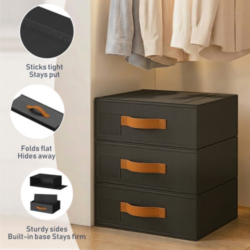 DIMJ Underwear Drawer Organizer, Stackable Bra Organizer for Closet 4 Pack, Bra Storage With Fabric Storage Drawers, Collapsible Closet Organizers for Clothes, Socks, Bra, Scarf, Baby Clothes, Black - Image 4
