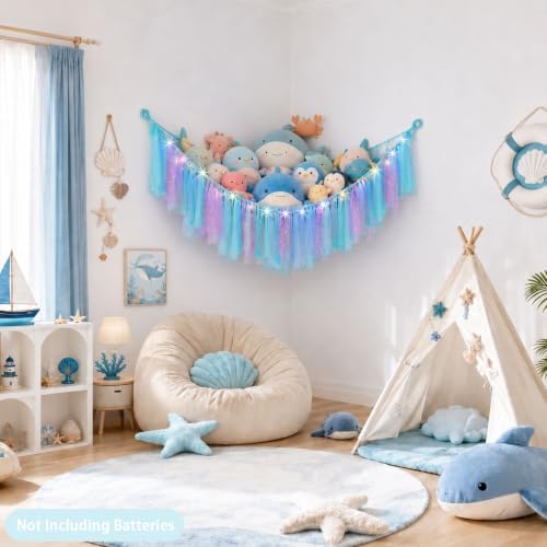 FIOBEE Stuffed Animals Net LED Light Toy Hammock for Kids Bedroom Storage - Image 2