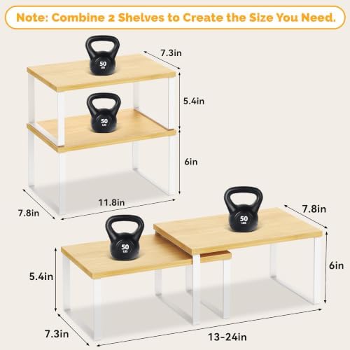Kitchen Cabinet Organizer Shelf, Set of 4 Wood Kitchen Counter Shelves Riser with Metal Legs, Stackable Expandable Kitchen Storage Spice Rack, Can Cup Dish Organizer, Bamboo - Image 3