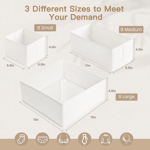 Criusia Drawer Organizer Clothes, 24 Pack Dresser Organizer for Baby Clothes, Underwear, Sock- Foldable Closet Organization and Storage Dividers Bins for Nursery, Bedroom and Dorm (White) - Image 3