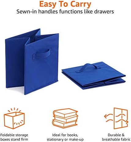 Amazon Basics Collapsible Fabric Storage Bins with Handles, Cube Organizer for Home Organization, 10.5"x10.5"x11", Navy, 6 Count (Pack of 5) - Image 4