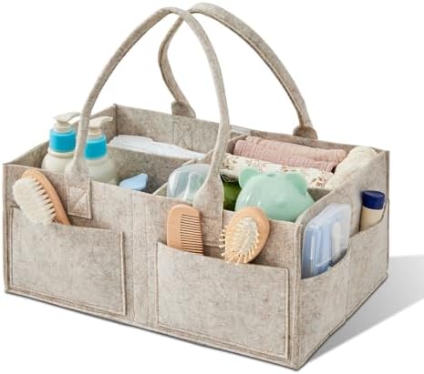 Upgraded Baby Diaper Caddy Organizer, Portable Nursery Storage Bin with Handle, Side Pockets Car Organizer for Diapers and Baby Wipes Essentials, Registry Gift Baskets (1Pcs-Large-Oatmeal) by Unknown