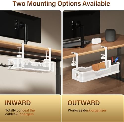 [Upgraded] 2 Pack Under Desk Cable Management Tray, Cinati Cord Organizers for Table Thickness up to 3", 16" Wire Organization with Clamp No Drill, Cable Management Box for Office - No Damage to Desk - Image 5