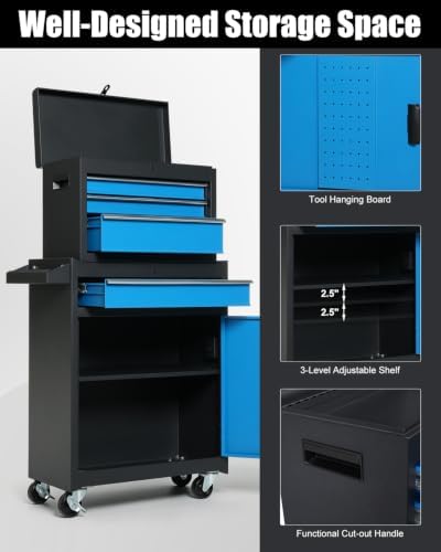Winado 4-Drawer Rolling Tool Chest, 2-in-1 Storage Toolbox, Blue & Black - Image 6