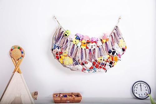 Large Stuffed Animal Net or Hammock with Light Wall Hanging Organizer for Kid Room Toy Storage Net Bedroom Playroom Plush Toy Holder-Cream - Image 6