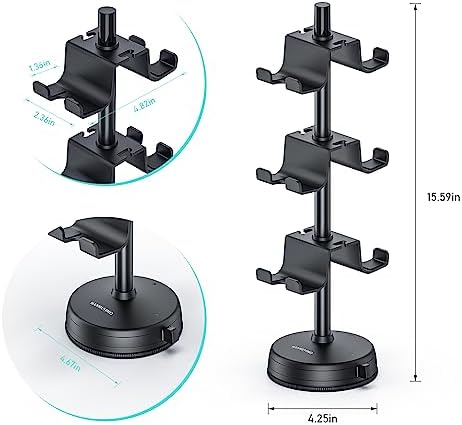 MANMUVIMO Headphone Controller Storage Stand Holder with Anti-Slip Stable Suction Cup 3 Tiers, Universal Storage Display Stand for Desk Compatible for PS5/PS4/Xbox Series/Xbox One - Image 2