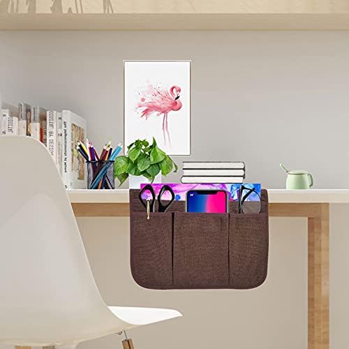 Bedside Caddy Bedside Storage Organizer Magazine Phone Tablet iPad Remote Holder, Organizer Caddy for Home College Dorm Bed, Sofa, Bunk Bed (Brown) - Image 7