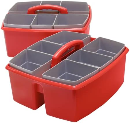 Storex Large Classroom Caddy with Cups, 13 x 11 x 6.575 Inches, Red, Case of 2 (00981U02C) - Image 2