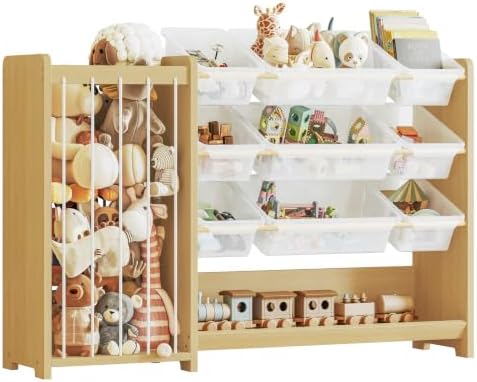 2-in-1 Montessori toyOrganizer, 9 Clear Bin, Plush Storage & Bottom Shelf by AnmonPeelandStickWallpaper