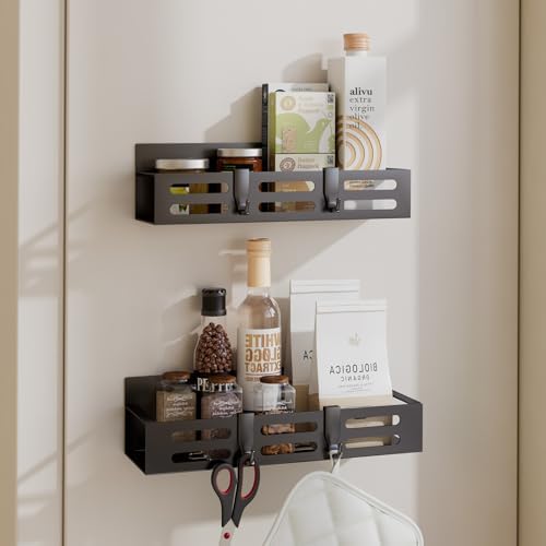 SETBAOO 2 Pack Magnetic Spice Rack for Refrigerator, Black Magnetic Shelf and Fridge Kitchen Cabinet Organizers Storage Seasoning Organization Mini Shelves, Organizadores de Cocina by Unknown