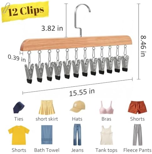 2PCS Space Saving Hanging Clothes Organizer, Wooden Pants Hanger 12-Clip - Image 4