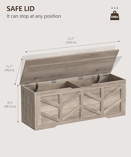 51.2" Extra Large Storage Chest, Wooden Storage Bench with 2 Safety Hinges - Image 2