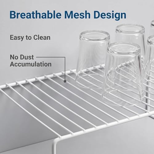 iPEGTOP Set of 2 Kitchen Cabinet Shelf Organizer, Medium (13 x 9.4 Inch) Bathroom Cabinet Organization Wire Shelf Rack, Rustproof Storage Space Saver Shelves for Countertops Pantries Utensils -White - Image 5