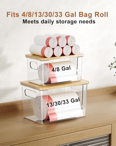 Trash Bag Dispenser 2 Pack (XL+S) - Trash Bag Holder with Bamboo Top - Image 6
