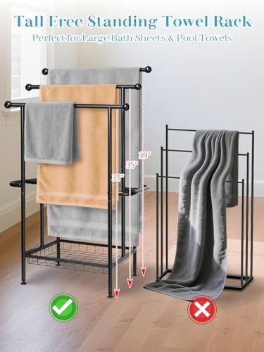 Freestanding Towel Rack for Bathroom, Pool & Outdoor, 3-Tier 39" Metal - Image 6