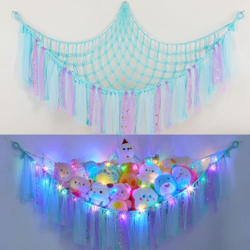 FIOBEE Stuffed Animals Net LED Light Toy Hammock for Kids Bedroom Storage by FIOBEE