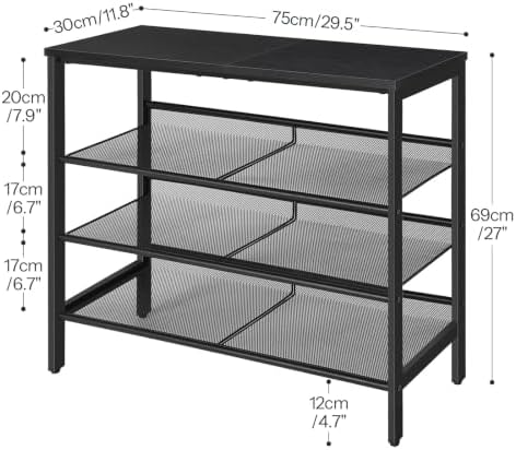 HOOBRO Shoe Rack for Entryway, 4-Tier Shoe Organizer with Adjustable Mesh Shelves, 12-16 Pairs of Shoes, Spacious Floor Mount, Metal, Industrial, Shoe Shelf for Closet, Black BB42XJ01 - Image 2