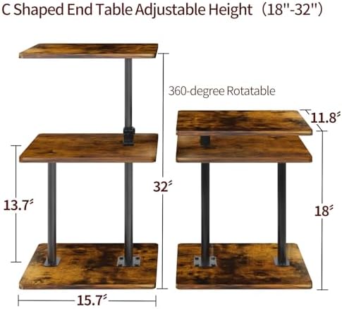 2-Pack Swivel Side Table Adjustable Height with 360°Rotatable Tray - Image 3