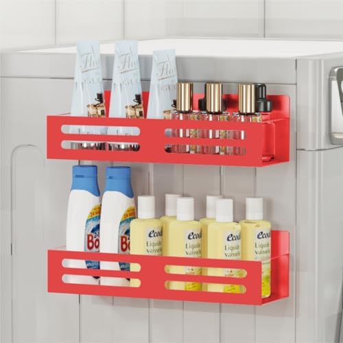 Magnetic Spice Rack for Refrigerator, Metal Spice Rack Organizer, Magnetic Shelf for Fridge 4Pack Red - Image 4