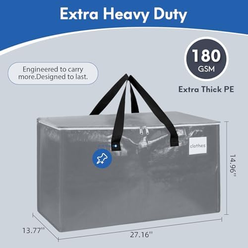 2-Pack Extra-Large Heavy-Duty Storage Totes with Reinforced Handles, Durable Zippers & Waterproof Material — Perfect for Space-Saving, Moving, Shipping and Travel (Black) - Image 2