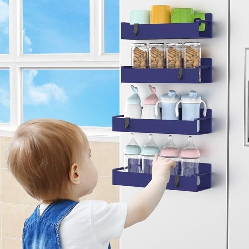 HuggieGems 4 Pack Dark Blue Magnetic Spice Rack Organizer for Refrigerator - Image 7