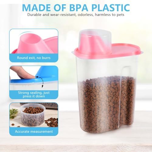 SenseYo Pet Food Storage Container 2lb 2.5L Translucent Cat Dog Food Storage Container Dispenser with Measuring Cup Pour Spout Sealed Cover for Pets (Pink 1pcs) - Image 3