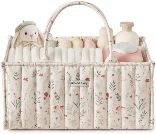 Blissful Diary Diaper Caddy Organizer, Baby Basket, Wildflower Floral by BlissfulDiary