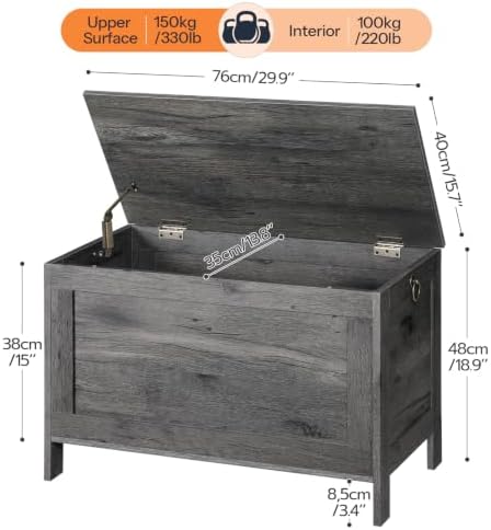 HOOBRO Toy Box, Retro Wooden Look Storage Chest with Safety Hinge, Entryway Storage Bench Supports 330 lb, 29.9 x 15.7 x 18.9 Inches Toy Chest Organizer, Easy Assembly, Charcoal Black BC75CW01G2 - Image 5