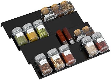 Sezanrpt Adjustable Acrylic Spice Drawer Organizer Rack, Spice Drawer Organizer Shelf Expandable From 8 Inch to 16 Inch, Acrylic Drawer Organizer for Seasoning Jars by Sezanrpt