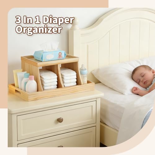 Three colors Diaper Organizer, Wooden Diaper Caddy Organizer, Changing Table Organizer, Diaper Storage Organizer, Nursery Baby Organization (Brown) - Image 2