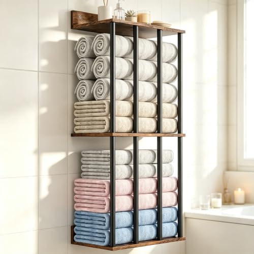 Wall Mounted Towel Rack, Wood & Metal Towel Holder for Bathroom Wall by HamsterHouse