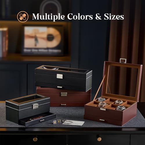 ProCase Watch Case, 4 Slot Mens Watch Box with Drawer -Black - Image 6