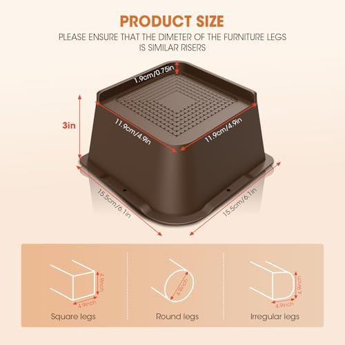 MYMULIKE Bed Risers Heavy Duty, Oversized Furniture Risers, Support Up to 6000 Lbs, Lift 3 inch for Couch, Sofa, Table,Chair (Dark Brown 4 Pack, 3 inch) - Image 2