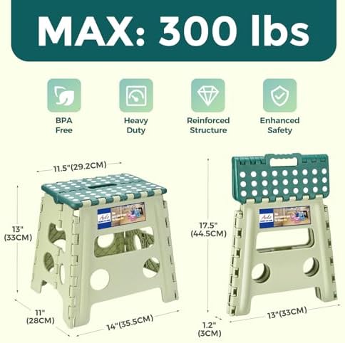 ACKO 13 Inch Folding Step Stool, Holds 300 lbs for Adults and Kids, Green - Image 2