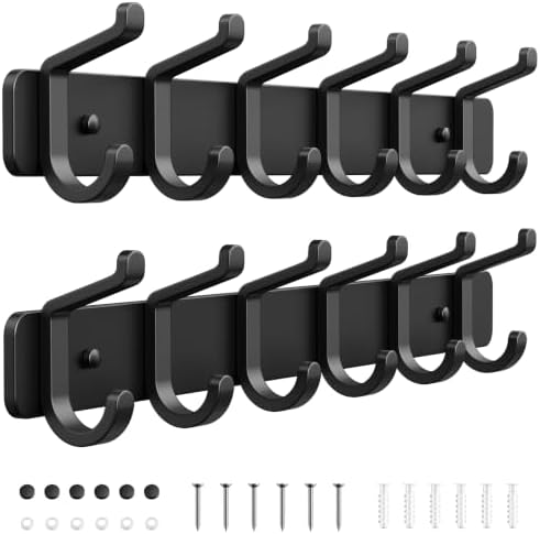 Coat Rack Wall Mount Heavy Duty, Wall Coat Hanger with Hooks, Black 2 Pack by pickpiff