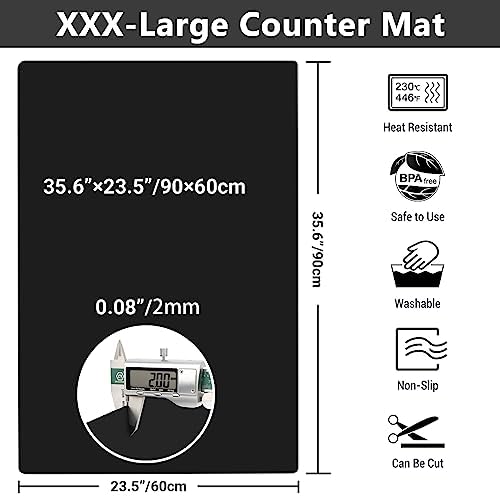 Ewen 35.6x23.5 Inch Extra Large Silicone Mats for Kitchen Counter, 2MM Thick Heat Resistant Coffee Mat Bar Mat, Glass Top Stove Cover Countertop Protector for Air Fryer, Baking, Crafts, Black - Image 3