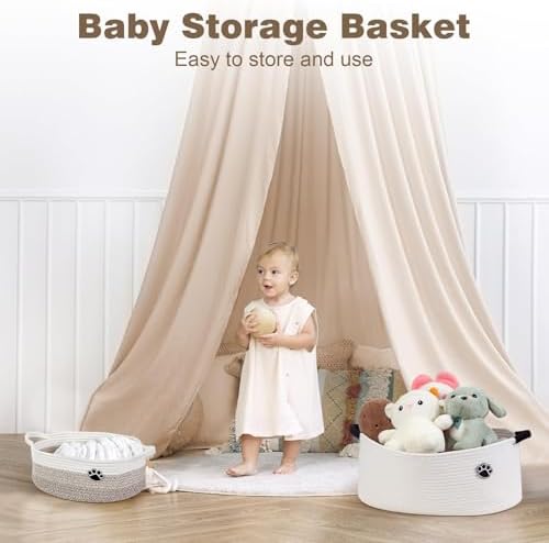 Optish Dog Toy Basket, 30L Toy Box and Bin for Dog Cat Storage, 19.7" X 11" X 7.9" Large Woven Rope Basket for Blankets, Living Room, Bedroom, White - Image 6