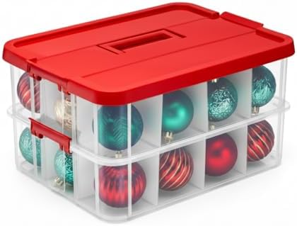 Tribello 2-Layer Christmas Ornament Storage Box Plastic - 24 Compartment Cchristmas Decoration Storage Box by Tribello