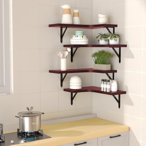 ROMGUAR CRAFT Corner Floating Shelves Wall Mounted Set of 4, Red - Image 2