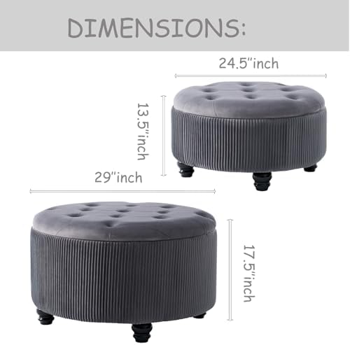 Round Storage Ottoman Coffee Table Set of 2, Gray, 29'' & 24.5'' - Image 2