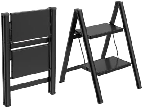 HBTower 2 Step Ladder, Lightweight Aluminum Folding Step Stool by HBTower