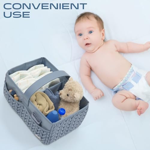 Luxurious Baby Diaper Caddy, Nursery Storage Basket for Newborn Essentials, Travel Baby Basket for Diapers Baby Wipes, Organizer Tote Bag Storage Bin, Baby Shower Gifts(ash blue) - Image 5