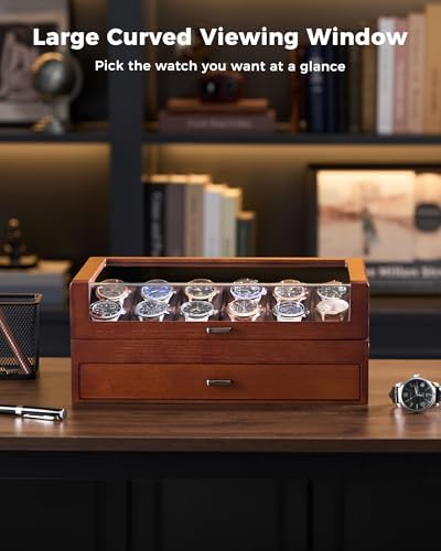 ProCase High End Wooden Watch Box for Men, 2-Layer Wood Watch Display Case Men's Jewelry Organizer Box with Drawer -12 Slot, Walnut - Image 5