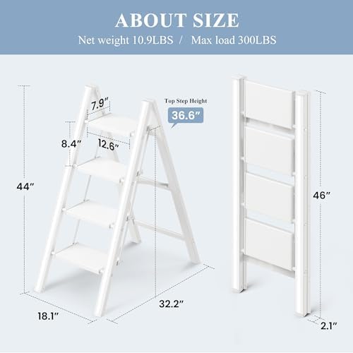 4 Step Ladder, Foldable Aluminum Step Stool with Anti-Slip Pedal - Image 6