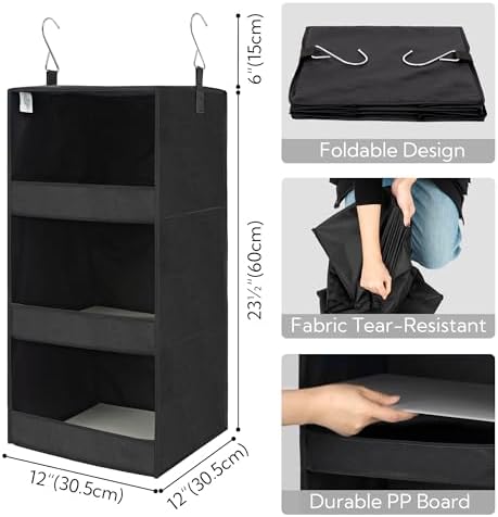 GRANNY SAYS 3-Shelf Hanging Closet Organizer, Collapsible Closet Hanging Shelves, Nursery Hanging Organizer, Black, 29 ½" H X 12" W X 12" D, 1-Pack - Image 3