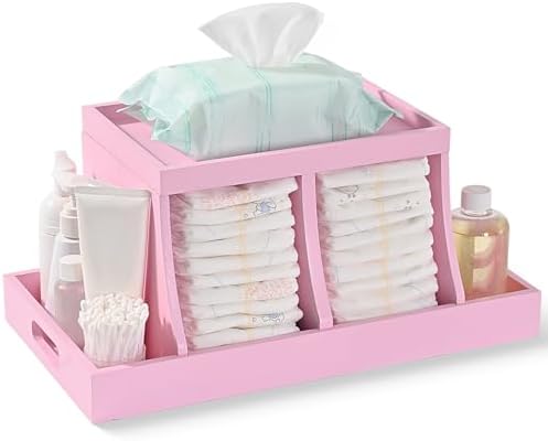 Three colors Diaper Organizer, Wooden Diaper Caddy Organizer, Changing Table Organizer, Diaper Storage Organizer, Nursery Baby Organization Pink by THREECOLORS